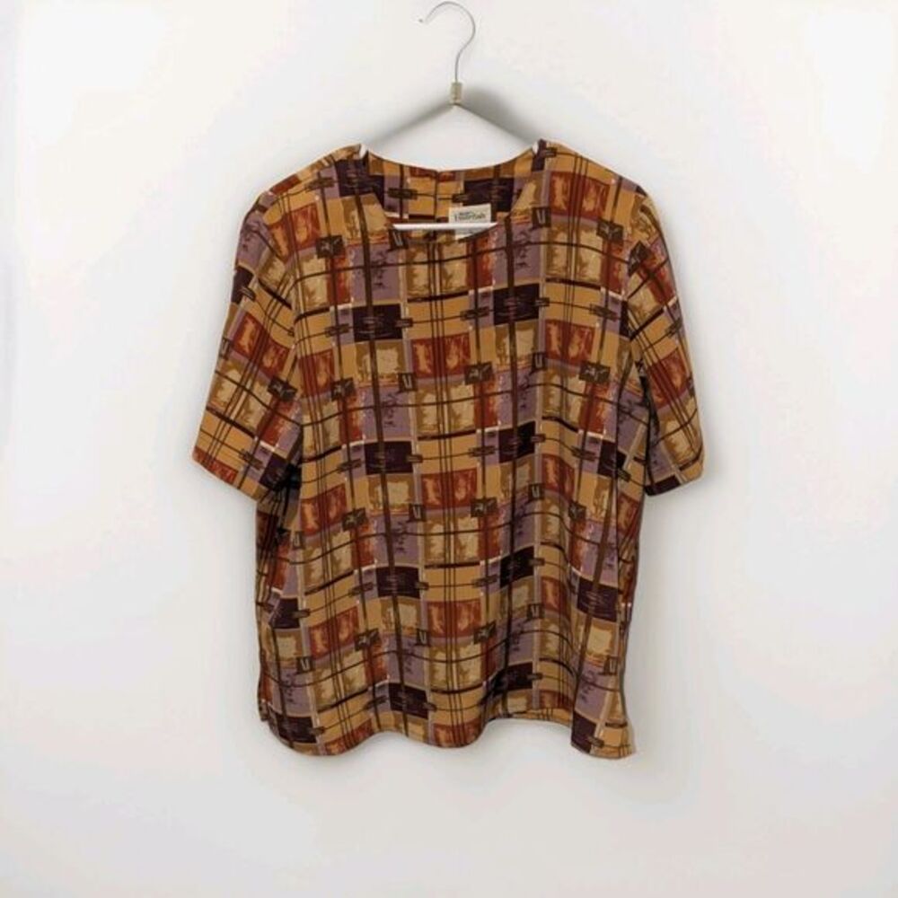 Vintage Geometric Artsy Printed Blouse - Modern Essentials‎ Size Large Boho 80s